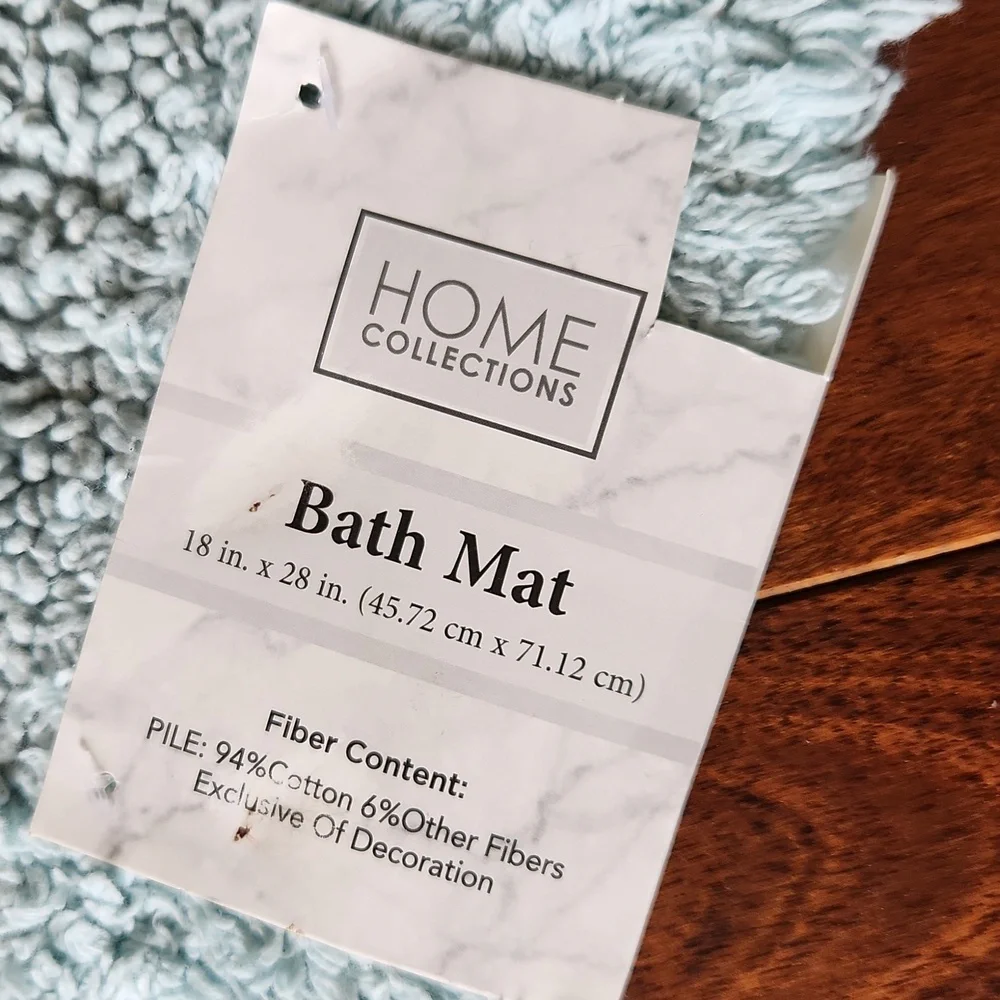 Boho Bath Mat Rug with Ball‎ Fringe Blue Cotton pompoms